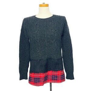 Madewell Wintermix Merino Wool Sweater w Cotton Plaid Bottom Detail Women's M